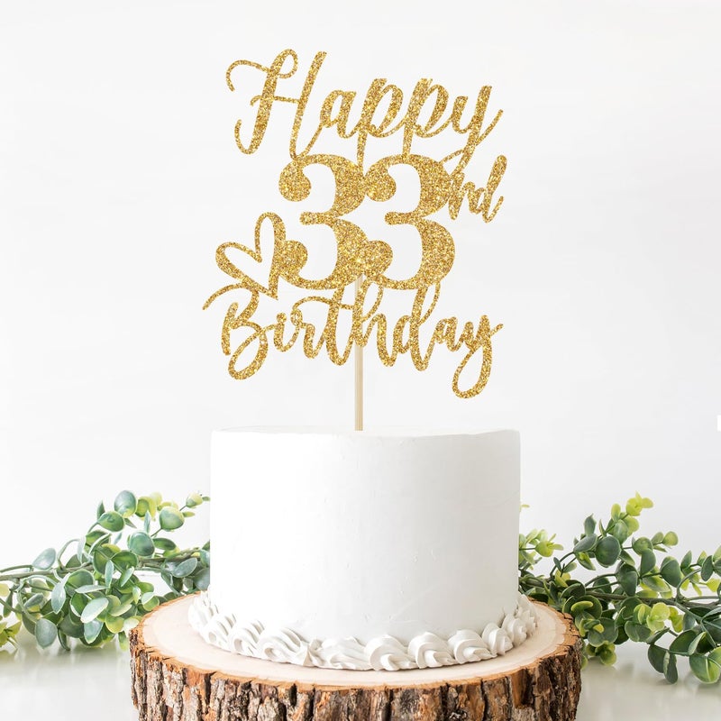 Yotawebery Gold Glitter Happy Birthday Cake Topper  Funny Happy Birthday Party Supplies (happy 33rd birthday  Gold Glitter) - Image 2
