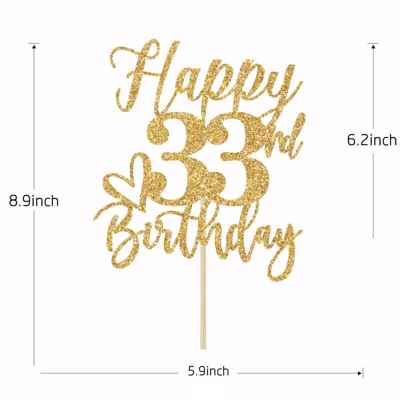 Yotawebery Gold Glitter Happy Birthday Cake Topper  Funny Happy Birthday Party Supplies (happy 33rd birthday  Gold Glitter) - Image 4