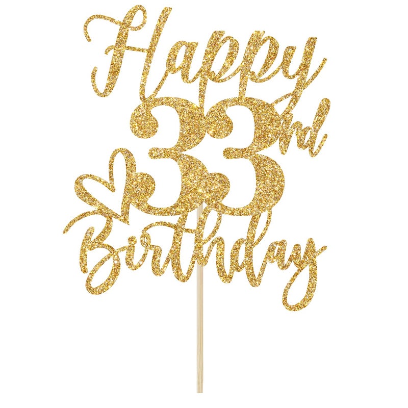 Yotawebery Gold Glitter Happy Birthday Cake Topper  Funny Happy Birthday Party Supplies (happy 33rd birthday  Gold Glitter) - Image 5