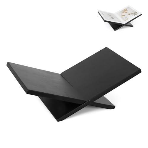 PUERSI Open Display Stand, Wooden Large Book Holder, Coffee Table Stand, Wood Easel for Magazine, Art, Cook Book, Bible, Quran - Black - Image 1