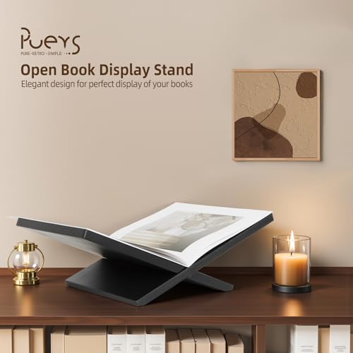 PUERSI Open Display Stand, Wooden Large Book Holder, Coffee Table Stand, Wood Easel for Magazine, Art, Cook Book, Bible, Quran - Black - Image 2