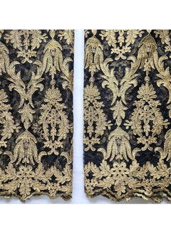 Generic 2 Yards + 1 Yard 53" Wide Black Net Fabric with Gold Embroidery, Embroidered Lace Fabric for Dresses, Tablecloths, Curtain Panels, DIY Crafts  - Image 1