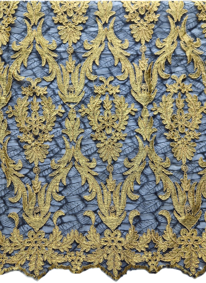 Generic 2 Yards + 1 Yard 53" Wide Black Net Fabric with Gold Embroidery, Embroidered Lace Fabric for Dresses, Tablecloths, Curtain Panels, DIY Crafts  - Image 2