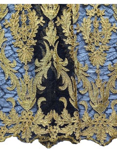 Generic 2 Yards + 1 Yard 53" Wide Black Net Fabric with Gold Embroidery, Embroidered Lace Fabric for Dresses, Tablecloths, Curtain Panels, DIY Crafts  - Image 3