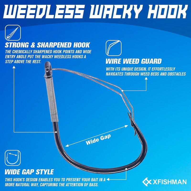 XFISHMAN Weedless Wacky Rig Hooks Bass Fishing Hooks for Wacky Rigging Worm Lure (1/0 25-Pack) - Image 2