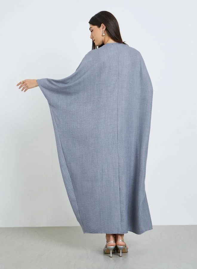 Amirah  Grey Batwing Sleeve Open Front Abaya for Women | Best Price UAE