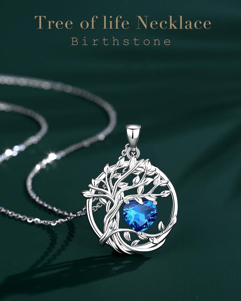 FANCIME Tree of life December Birthstone Necklace for Women Sterling Silver Tree Jewelry London Blue Topaz Pendant November Gemstone Anniversary Birthday Christmas Gifts for Wife Mom Her - Image 2