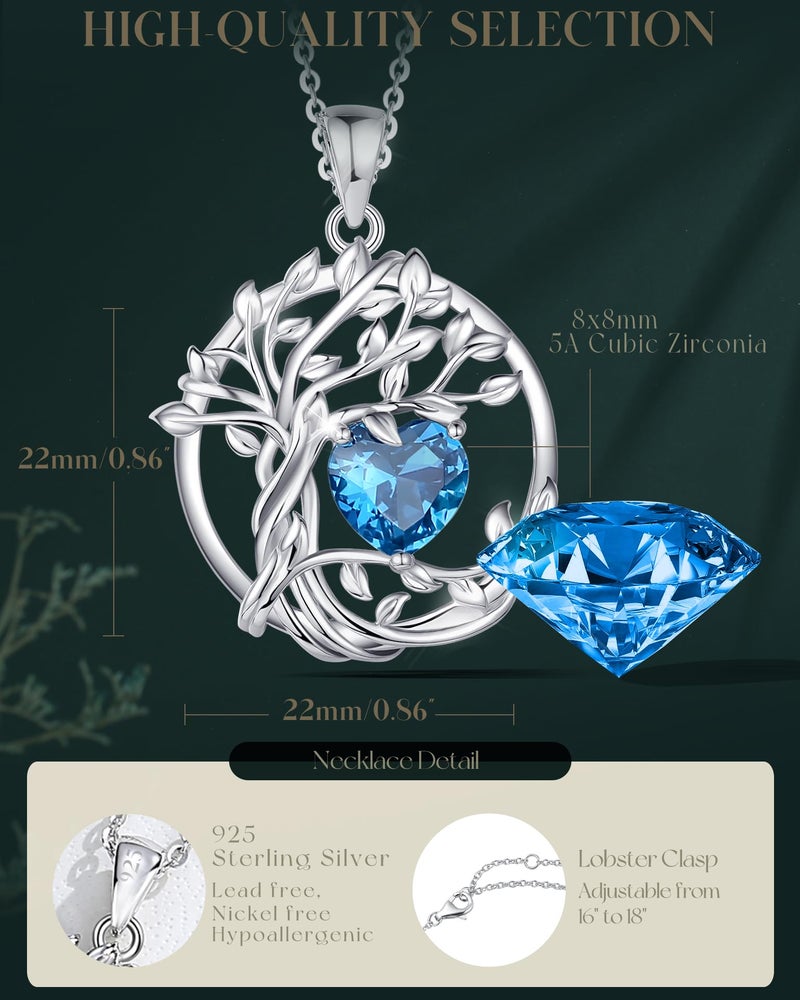 FANCIME Tree of life December Birthstone Necklace for Women Sterling Silver Tree Jewelry London Blue Topaz Pendant November Gemstone Anniversary Birthday Christmas Gifts for Wife Mom Her - Image 4