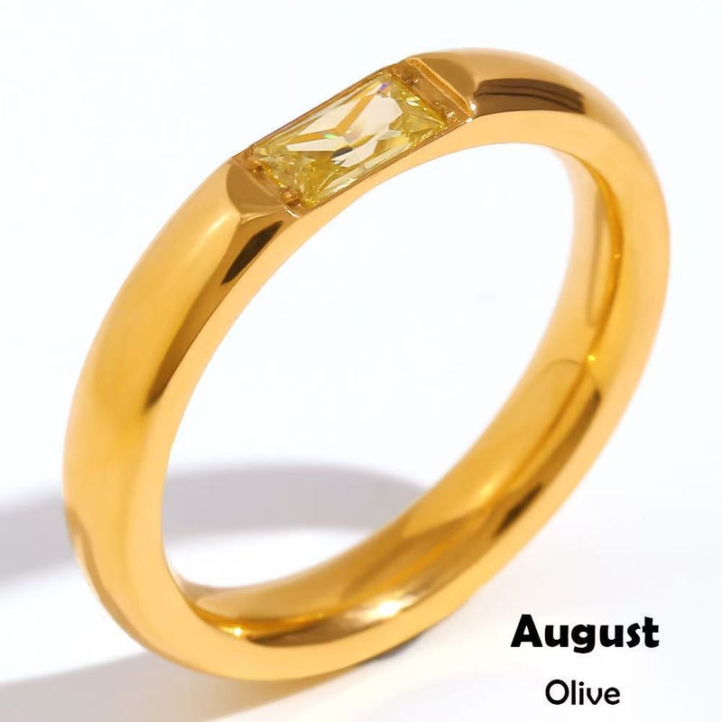 Stylish Stainless Steel Ring with 18K Gold Plating and Rectangular Zircon for Women