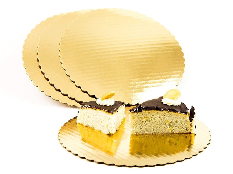 HOME REPUBLIC قاعدة كعكة هوم REPUBLIC-10INCH دائرية ذهبية مميزة، مضلعة، لوح كعكة، 10 قطع، ذهبية - Image 1