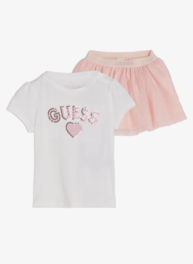 جس طقم تي شيرت وتنورة بياقة دائرية للأطفال الرضع