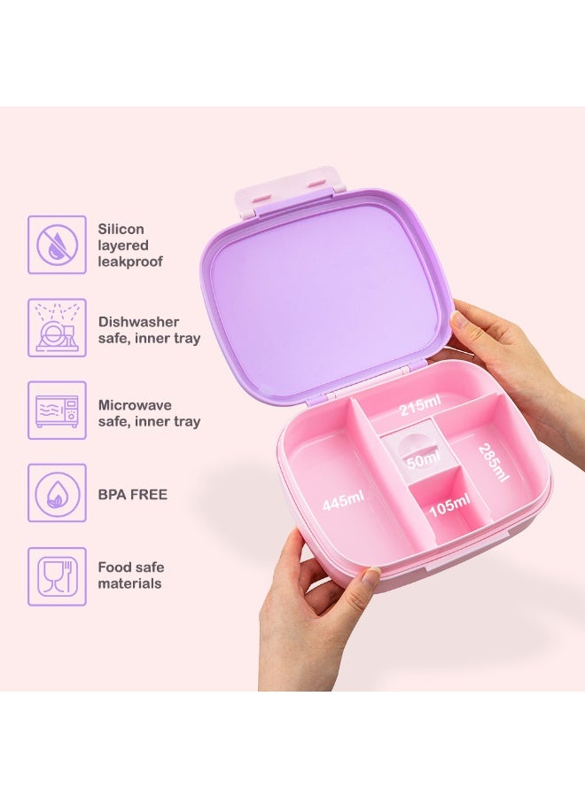 Hydrobrew Personalized Smart Serve Bento Lunch Box 1100 ml, 5 compartment- Lilac Blush - Image 5