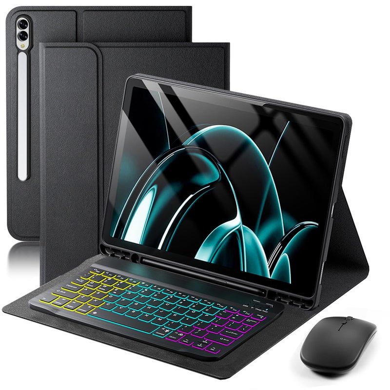 SAMTUNK Case Keyboard for Samsung Galaxy Tab S11 Ultra / S10 Ultra / S9 Ultra / S8 Ultra 14.6 inch Cover - 7 Color Rainbow Change Backlit Detachable Magnetic Keyboard with S Pen Holder with Mouse - Black - Image 1