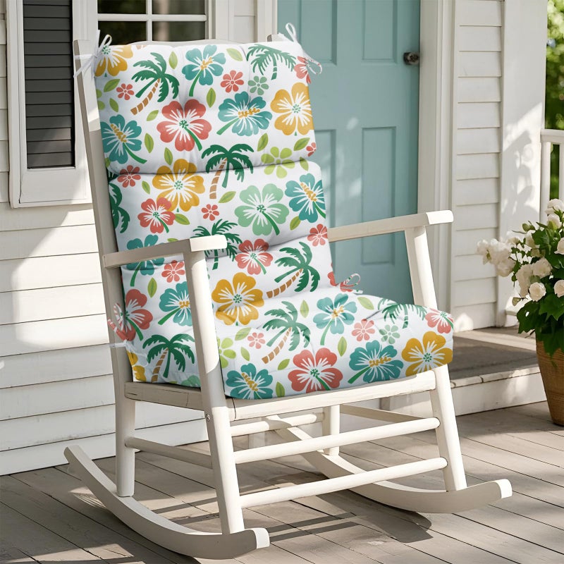Uthem Rocking Chair Cushion Waterproof Chairs Cushions for Adirondack Chairs Patio Chair High Back Thicked Cushions Outdoor and Indoor with Ties Green Coconut Tree - Image 2