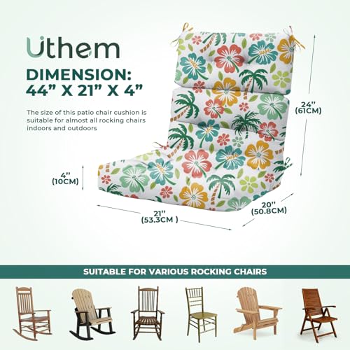 Uthem Rocking Chair Cushion Waterproof Chairs Cushions for Adirondack Chairs Patio Chair High Back Thicked Cushions Outdoor and Indoor with Ties Green Coconut Tree - Image 3