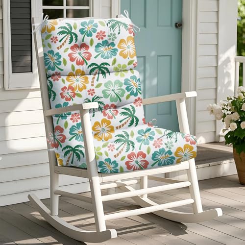 Uthem Rocking Chair Cushion Waterproof Chairs Cushions for Adirondack Chairs Patio Chair High Back Thicked Cushions Outdoor and Indoor with Ties Green Coconut Tree - Image 1