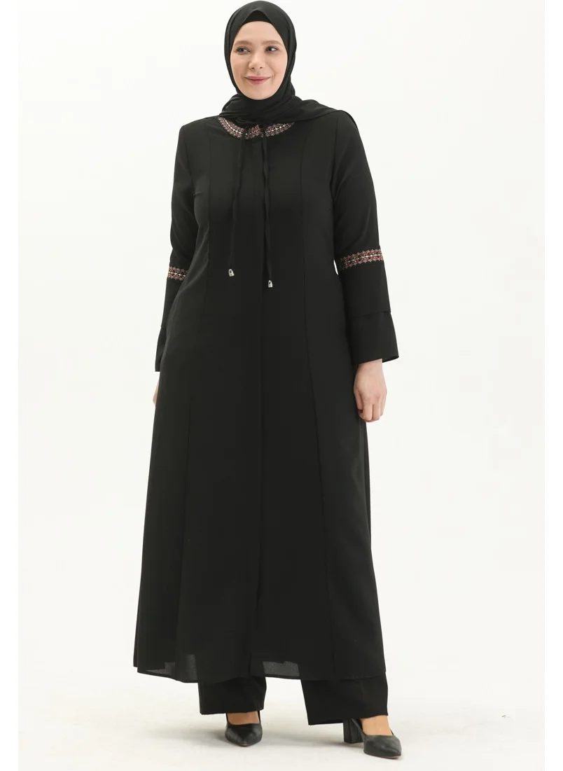 Sefa Merve Plus Size Embroidered Abaya 5046-01 Black