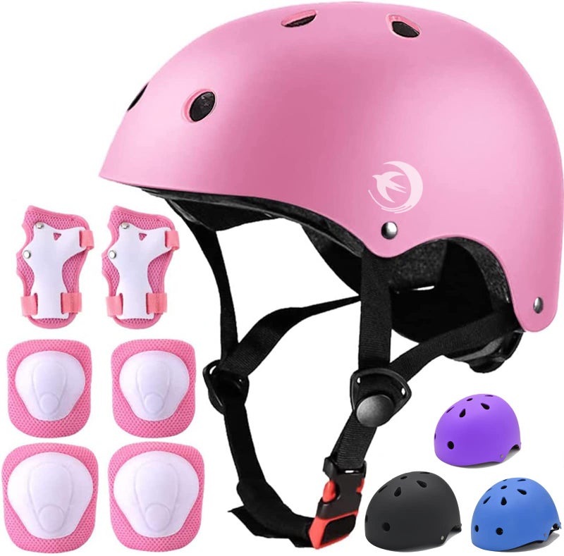 FOOKCIAN Kids Helmet Set with Knee Pads Elbow Pads Wrist Guards,Adjustable Helmet for Toddler Kids&Youth,3~14yrs Girl Boy Kids Protective Gear Set for Roller Skate Scooter Inline skatings Longboard - Image 1