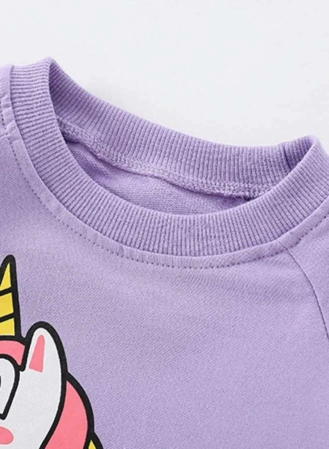 YUNIQEE Lavender Printed Long Sleeve Crew Neck T-Shirt
