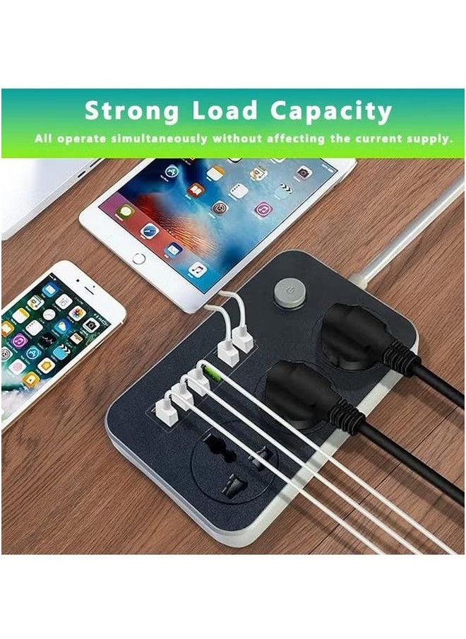 Unviersal Power Strips Extension Cord | 3 Sockets Universal Plug Adapter with 6 USB Ports Bold Cable Socket Board 2m