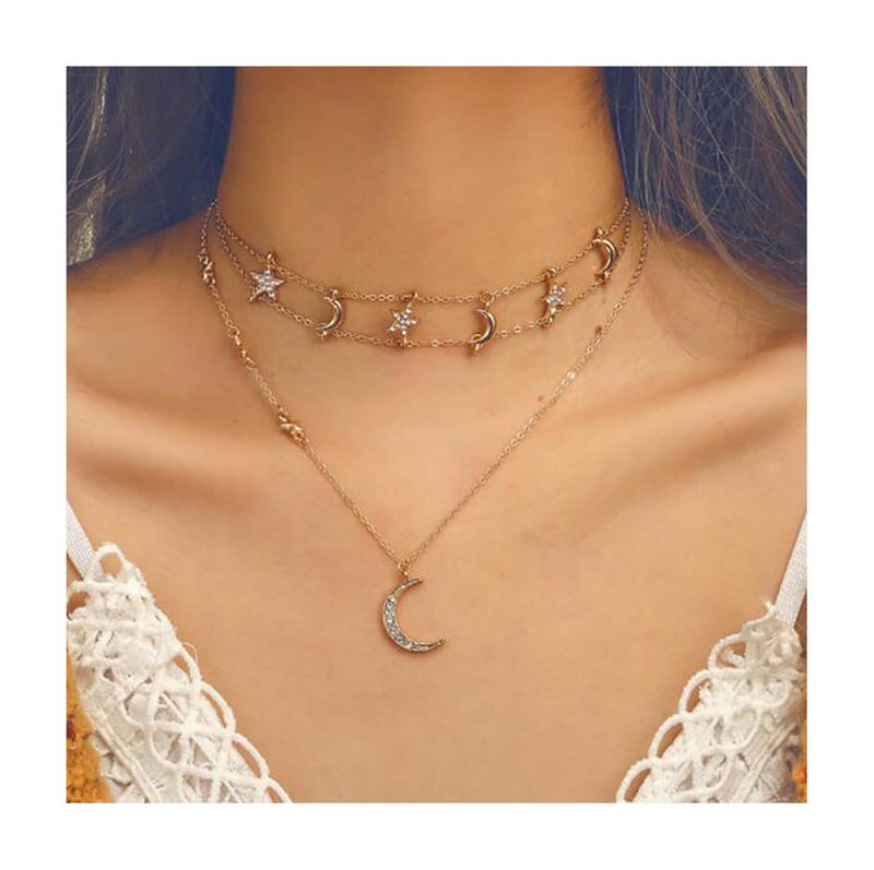 Chargances Bohemia Gold Moon and Stars Necklace for Women Fashion Gold Choker Necklace Delicate Moon Stars Jewelry for Women - Image 2