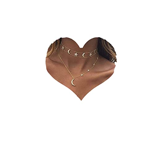 Chargances Bohemia Gold Moon and Stars Necklace for Women Fashion Gold Choker Necklace Delicate Moon Stars Jewelry for Women - Image 1