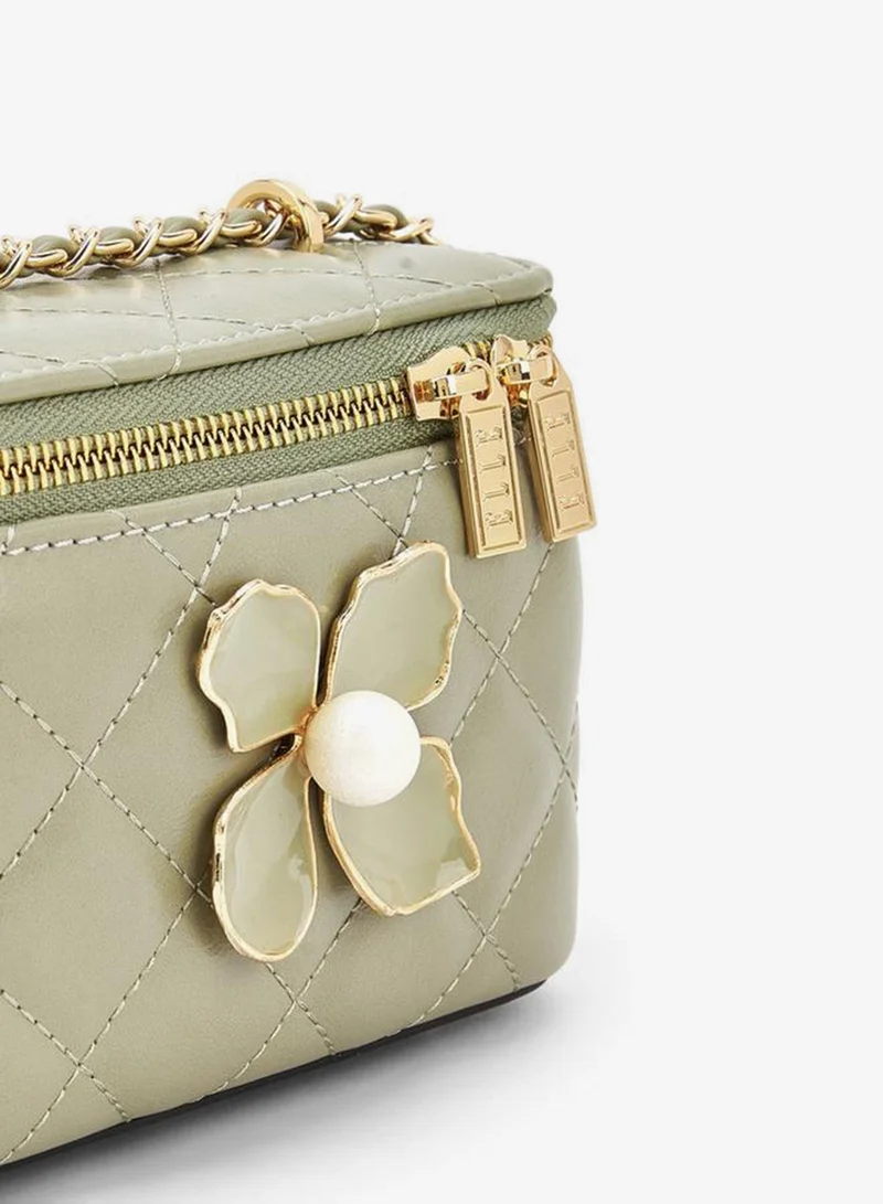 ELLE GREEN Quilted Crossbody Bag With Floral Accent Ramadan Collections for Women | Best Price UAE