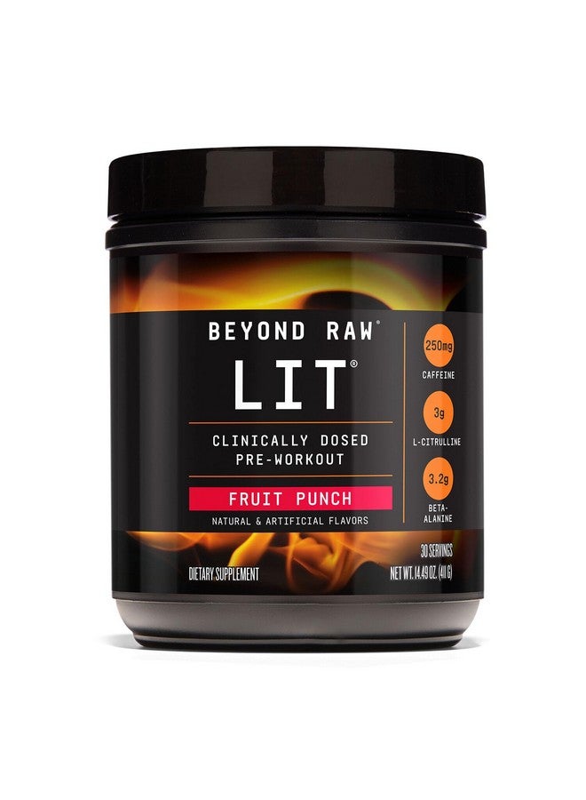 BEYOND RAW LIT PreWorkout Powder Supplement for Men and Women, Energy, Focus, Endurance, Pumps, Nitric Oxide Boost, 250mg Caffeine, Creatine, Beta Alanine, Fruit Punch, 30 Servings - Image 1