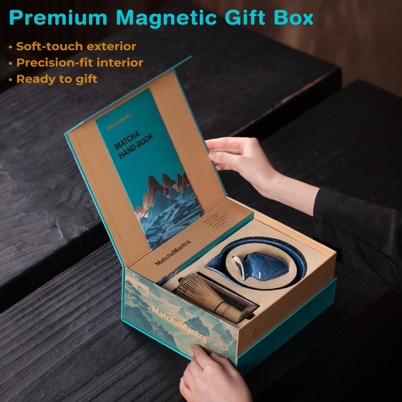 Matchamantra Premium Matcha Ceremony Set â€“ Complete 9-Pcs Ritual Kit â€“ Presented in Luxury Magnetic Gift Box, Perfect for Gifting or Self-Care (Gem Blue) - Image 2