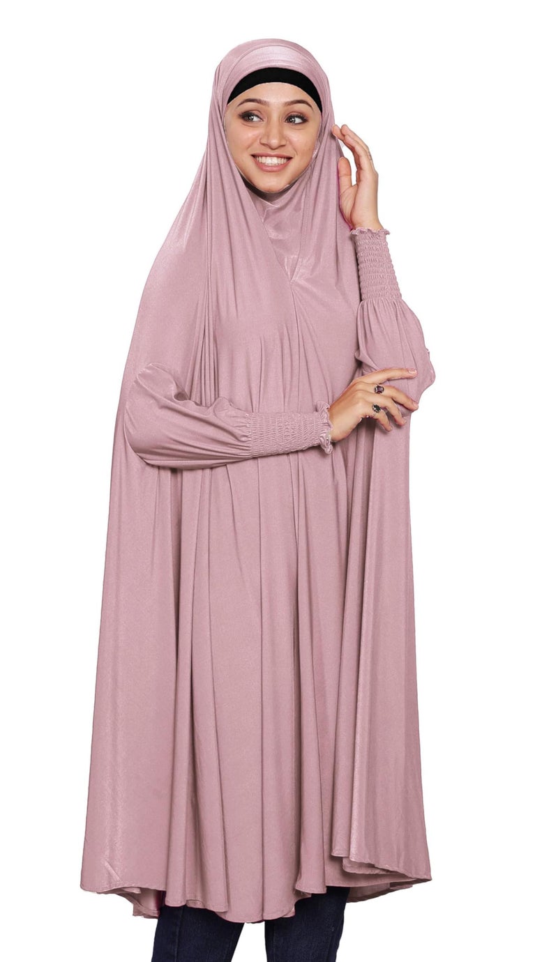 ICW Women Stretchable Jersey Smoking Sleeve Jilbab Cum Prayer khimar Hijab (Free Size) 60 Inch (LIGHT PURPLE) - Image 3