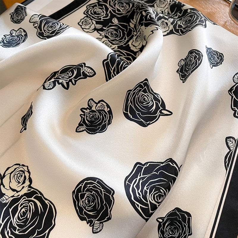 Aufeel 100% Real Mulberry Silk Women Small Square Neck Scarfs 21" Lightweight Headscarf Printed Neckerchief Gift Packed (Black Flower 1) - Image 5