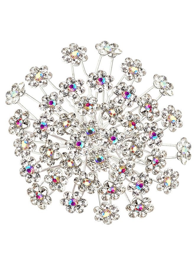 BETITETO Rhinestone Flower Hair Pins 40 Pcs Ushaped Crystal Party Wedding Bridal Hair Accessories For Women Girls (White) - Image 1