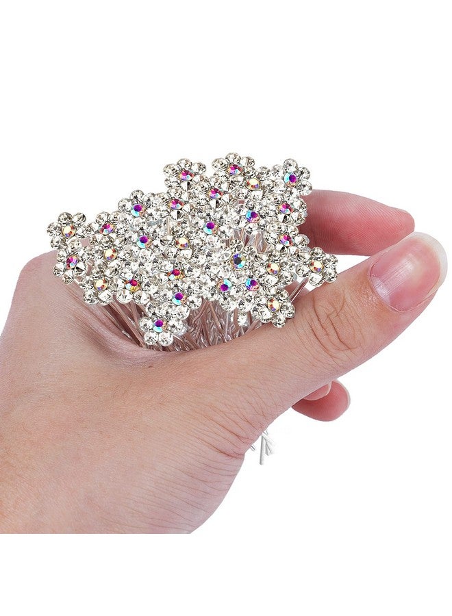 BETITETO Rhinestone Flower Hair Pins 40 Pcs Ushaped Crystal Party Wedding Bridal Hair Accessories For Women Girls (White) - Image 5