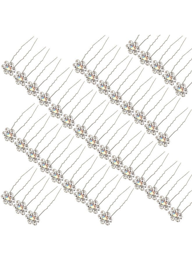 BETITETO Rhinestone Flower Hair Pins 40 Pcs Ushaped Crystal Party Wedding Bridal Hair Accessories For Women Girls (White) - Image 3