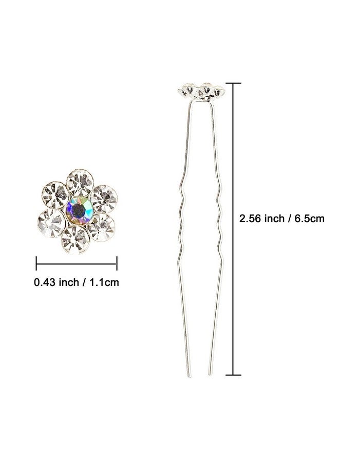 BETITETO Rhinestone Flower Hair Pins 40 Pcs Ushaped Crystal Party Wedding Bridal Hair Accessories For Women Girls (White) - Image 4