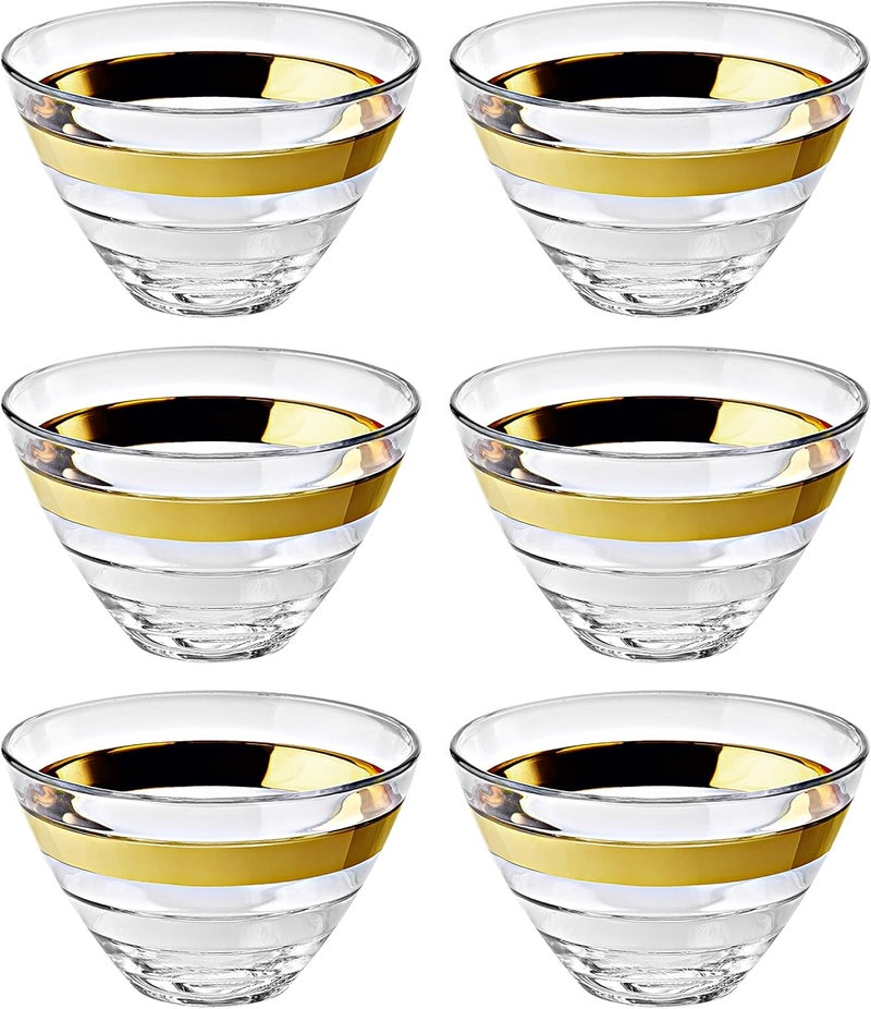 Barski وعاء فواكه ومكسرات وحلويات صغير من زجاج بارسكي الأوروبي مع شريط ذهبي 55 سم مجموعة من 6 قطع صنع في أوروبا - Image 1