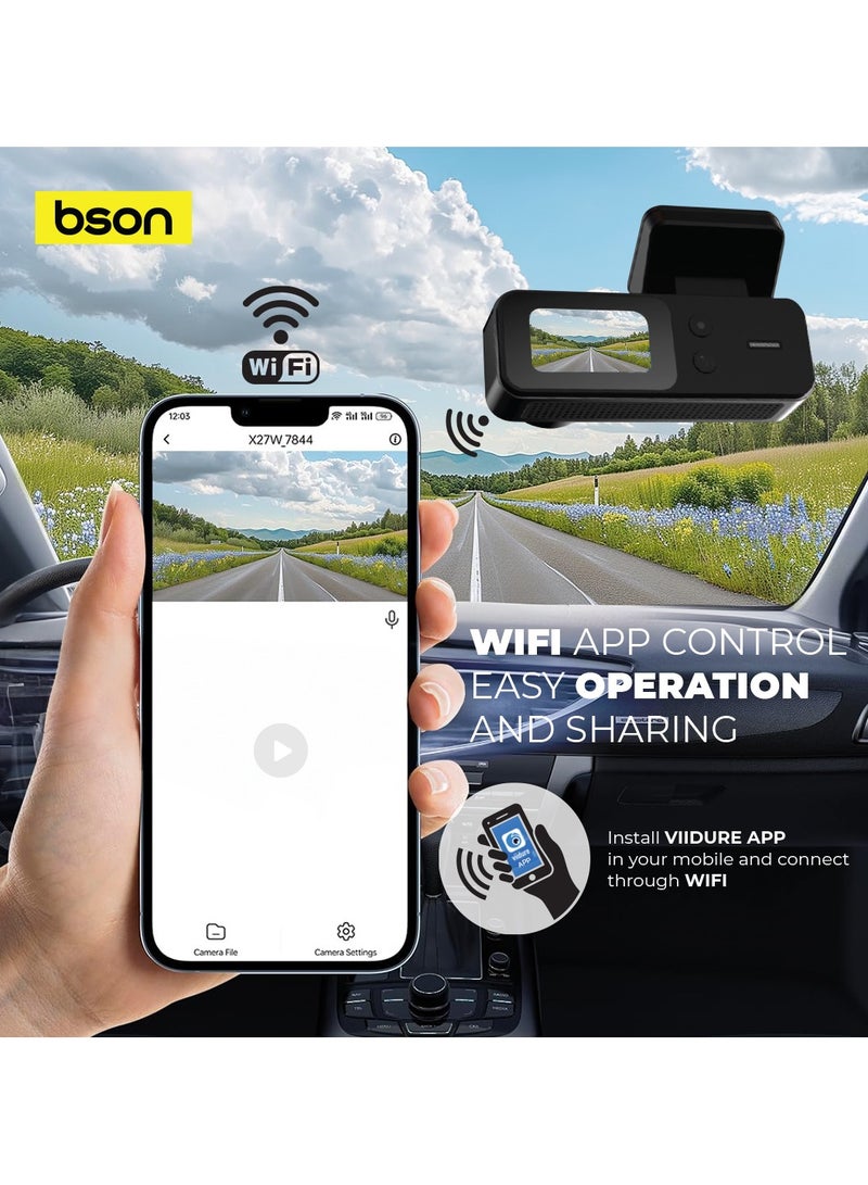 BSON 4K Ultra HD Dash Cam - Premium Dual Camera System with Super Clear 4K Front View, Rear View, WiFi, Night Vision, Loop Recording, G-Sensor, Voice Alerts & 150° Wide Angle - Image 5