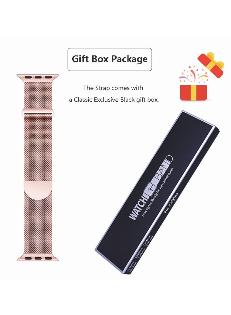 Compatible with Apple Watch,44mm/45mm/46mm/49mm/42mm(S2 S3) Magnetic Mesh Stainless Steel Band, Adjustable Replacement Men & Women iWatch Strap, Compatible with Series 10 9 8 7 6 5 4 3,SE,Ultra,Rose Gold - Image 3
