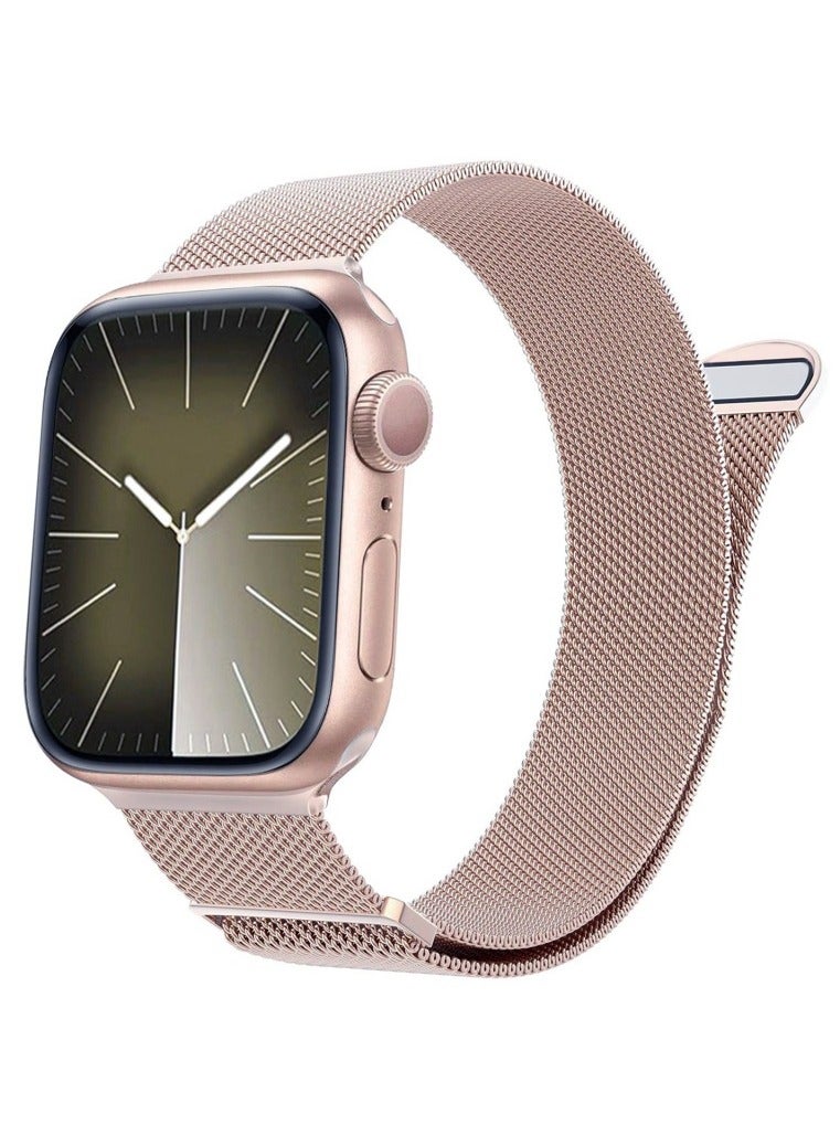 Compatible with Apple Watch,44mm/45mm/46mm/49mm/42mm(S2 S3) Magnetic Mesh Stainless Steel Band, Adjustable Replacement Men & Women iWatch Strap, Compatible with Series 10 9 8 7 6 5 4 3,SE,Ultra,Rose Gold - Image 1