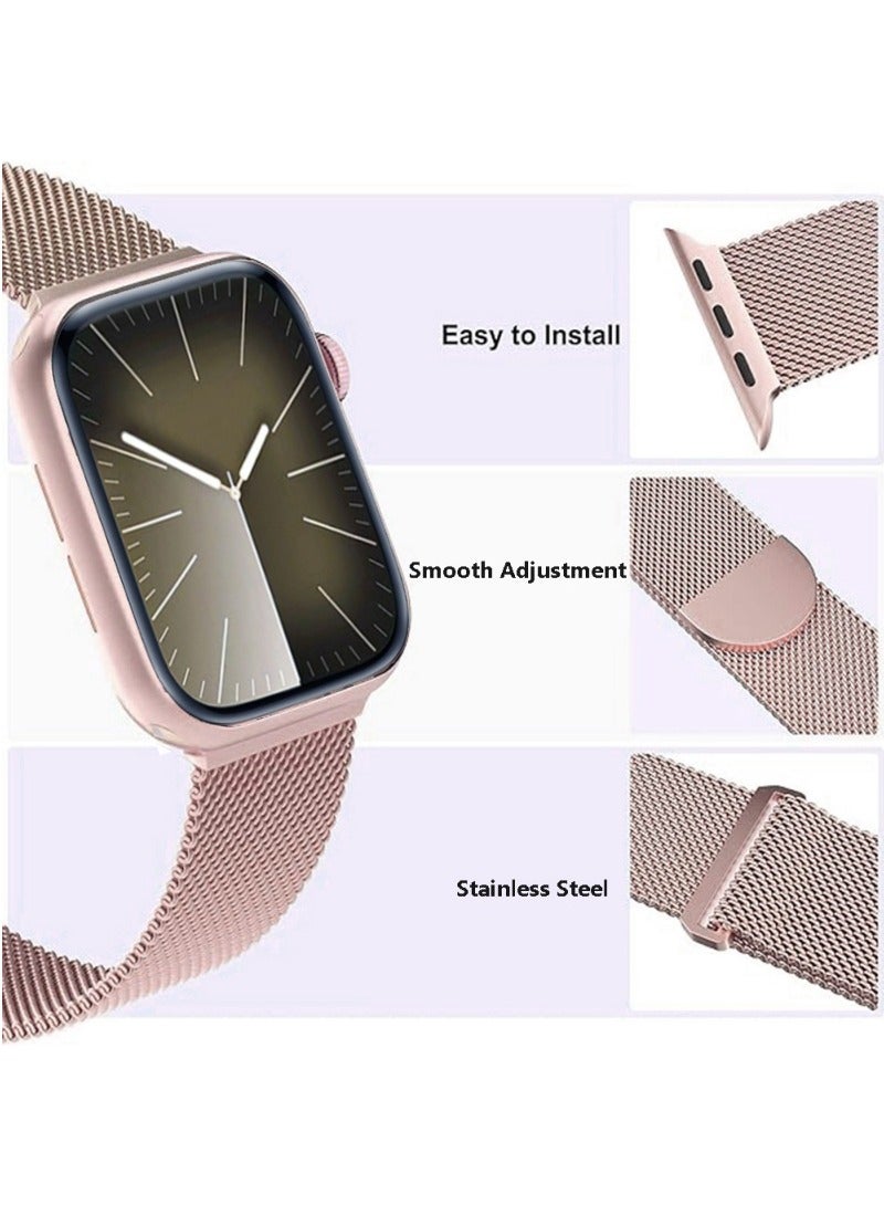 Compatible with Apple Watch,44mm/45mm/46mm/49mm/42mm(S2 S3) Magnetic Mesh Stainless Steel Band, Adjustable Replacement Men & Women iWatch Strap, Compatible with Series 10 9 8 7 6 5 4 3,SE,Ultra,Rose Gold - Image 2