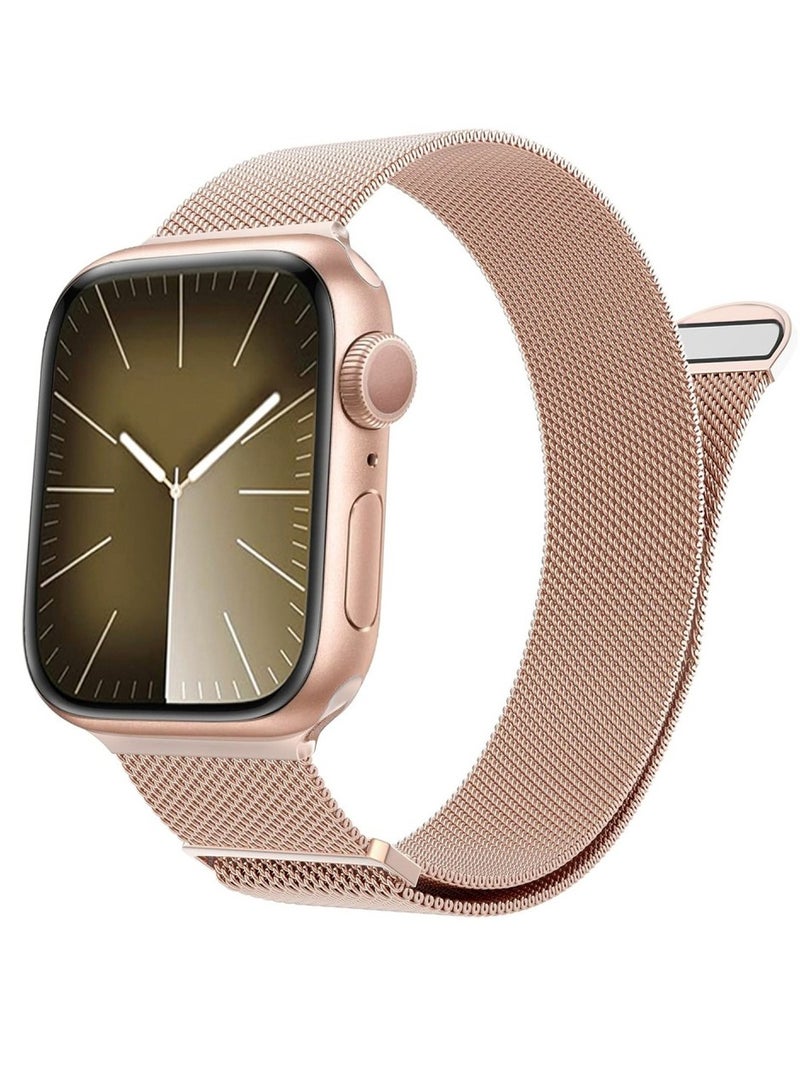 Compatible with Apple Watch,  44mm/45mm/46mm/49mm, Magnetic Mesh Stainless Steel Band, Adjustable Replacement Men & Women iWatch Strap, Compatible with Series 10 9 8 7 6 5 4 3,SE,Ultra,Rose Gold - Image 1