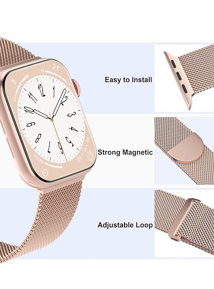 Compatible with Apple Watch,  44mm/45mm/46mm/49mm, Magnetic Mesh Stainless Steel Band, Adjustable Replacement Men & Women iWatch Strap, Compatible with Series 10 9 8 7 6 5 4 3,SE,Ultra,Rose Gold - Image 2