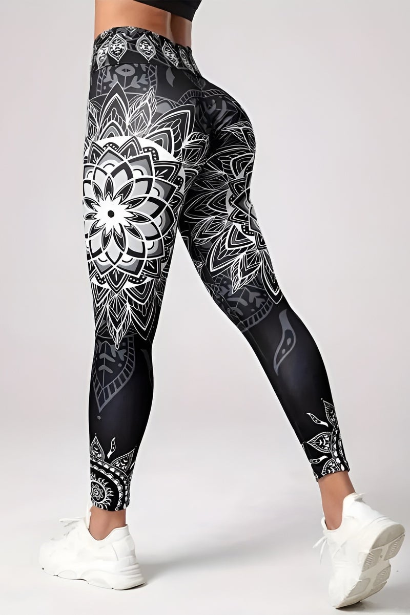 شارلي بنطلون يوجا ضيق عالي الخصر حصري للنساء - تصميم سايكيدلي أسود فاخر - قصة مرنة بدون درزات، طبعة ماندالا، بنطلون رياضي مقاوم للقرفصاء للصالة الرياضية والجري واللياقة البدنية والارتداء اليومي - جوارب رياضية ضيقة قابلة للتهوية وغير شفافة - كمية محدودة - Image 1