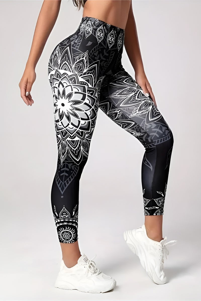 شارلي بنطلون يوجا ضيق عالي الخصر حصري للنساء - تصميم سايكيدلي أسود فاخر - قصة مرنة بدون درزات، طبعة ماندالا، بنطلون رياضي مقاوم للقرفصاء للصالة الرياضية والجري واللياقة البدنية والارتداء اليومي - جوارب رياضية ضيقة قابلة للتهوية وغير شفافة - كمية محدودة - Image 5