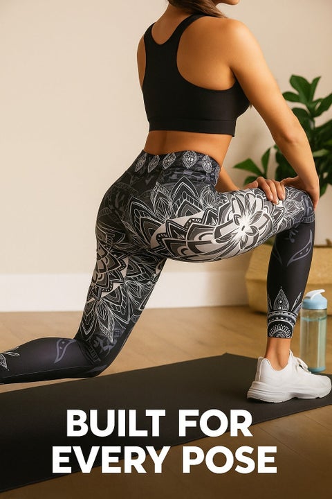 بنطلون يوجا ضيق عالي الخصر حصري للنساء - تصميم سايكيدلي أسود فاخر - قصة مرنة بدون درزات، طبعة ماندالا، بنطلون رياضي مقاوم للقرفصاء للصالة الرياضية والجري واللياقة البدنية والارتداء اليومي - جوارب رياضية ضيقة قابلة للتهوية وغير شفافة - كمية محدودة
