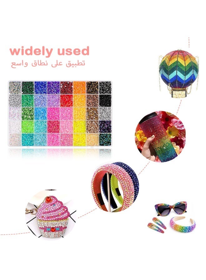 PIVXAZQ 40000PCS 40 Colors 3mm Resin Jelly Rhinestones Kit, Flatback Bedazzling Gems with 3Pcs 10ml Strong Adhesive & Tools for Nail Art Tumblers Shoes DIY Crafts - Image 3