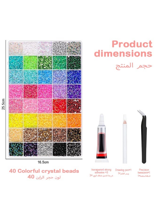PIVXAZQ 40000PCS 40 Colors 3mm Resin Jelly Rhinestones Kit, Flatback Bedazzling Gems with 3Pcs 10ml Strong Adhesive & Tools for Nail Art Tumblers Shoes DIY Crafts - Image 2