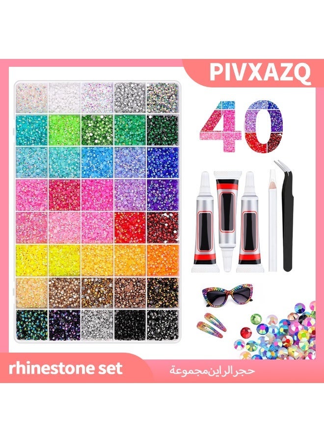 PIVXAZQ 40000PCS 40 Colors 3mm Resin Jelly Rhinestones Kit, Flatback Bedazzling Gems with 3Pcs 10ml Strong Adhesive & Tools for Nail Art Tumblers Shoes DIY Crafts - Image 1