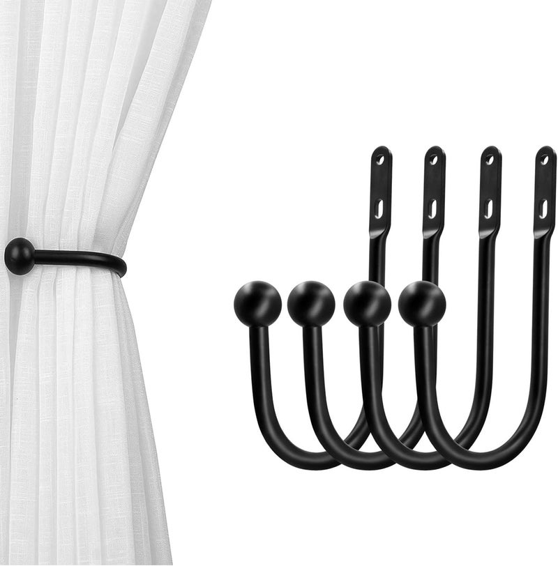 VRSS Wall Mount Curtain Tiebacks Drapery Holdbacks Curtain Holdback Hooks Simple Style (4pcs Black) - Image 1