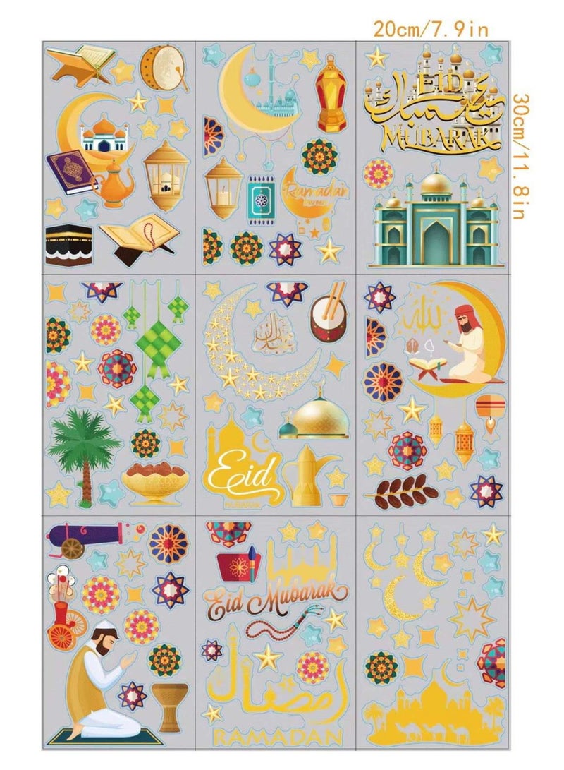 9 Sheets  Window Wall Decorative Stickers Electrostatic Removable Moon Stars Eid Mubarak Party Home Decoration - Image 1